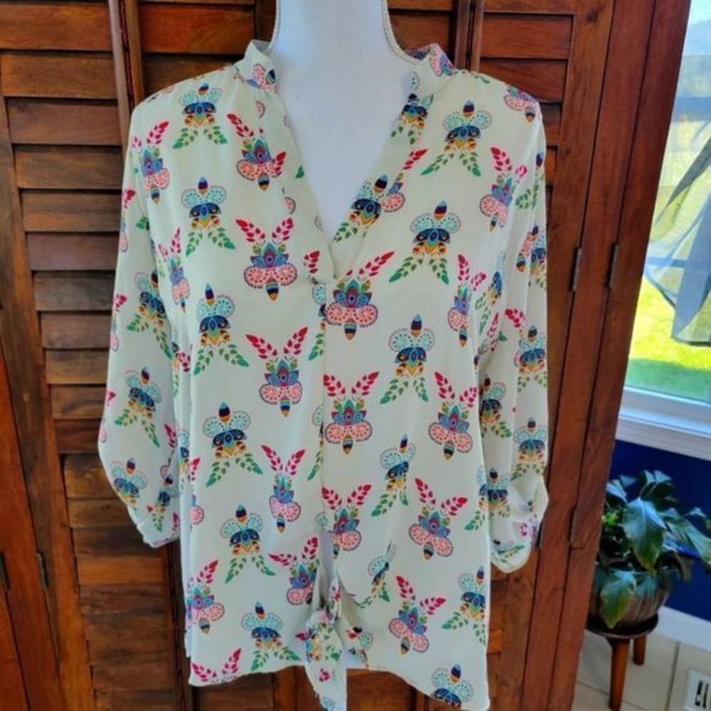 Liberty Love women's Blouse Top size XL pink floral‎ boho